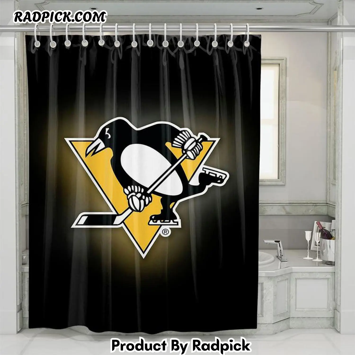 Glow pittsburgh penguins nhl shower curtain set for bathroom decor gift for friends rp387862